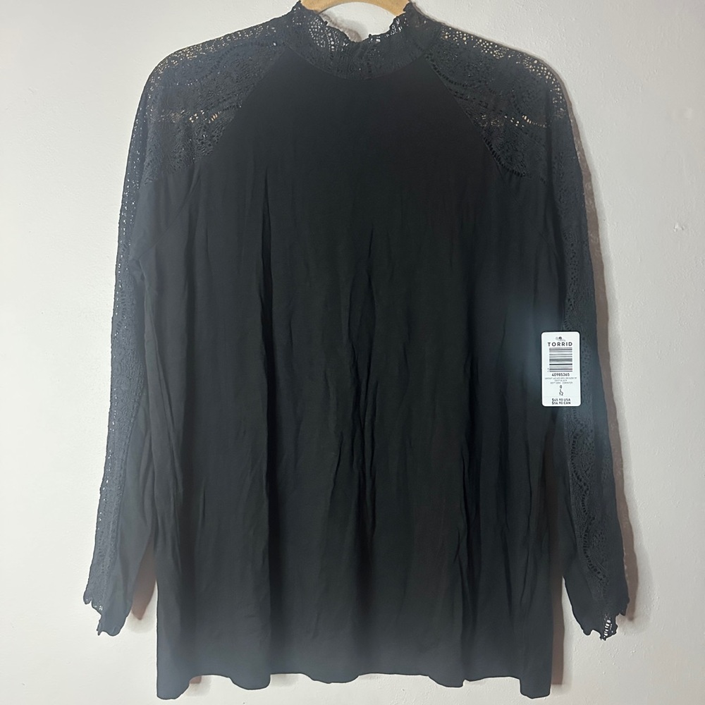 NWT Torrid Black Super Soft Lace Mock Neck Long Sleeve Top, Women’s Large
